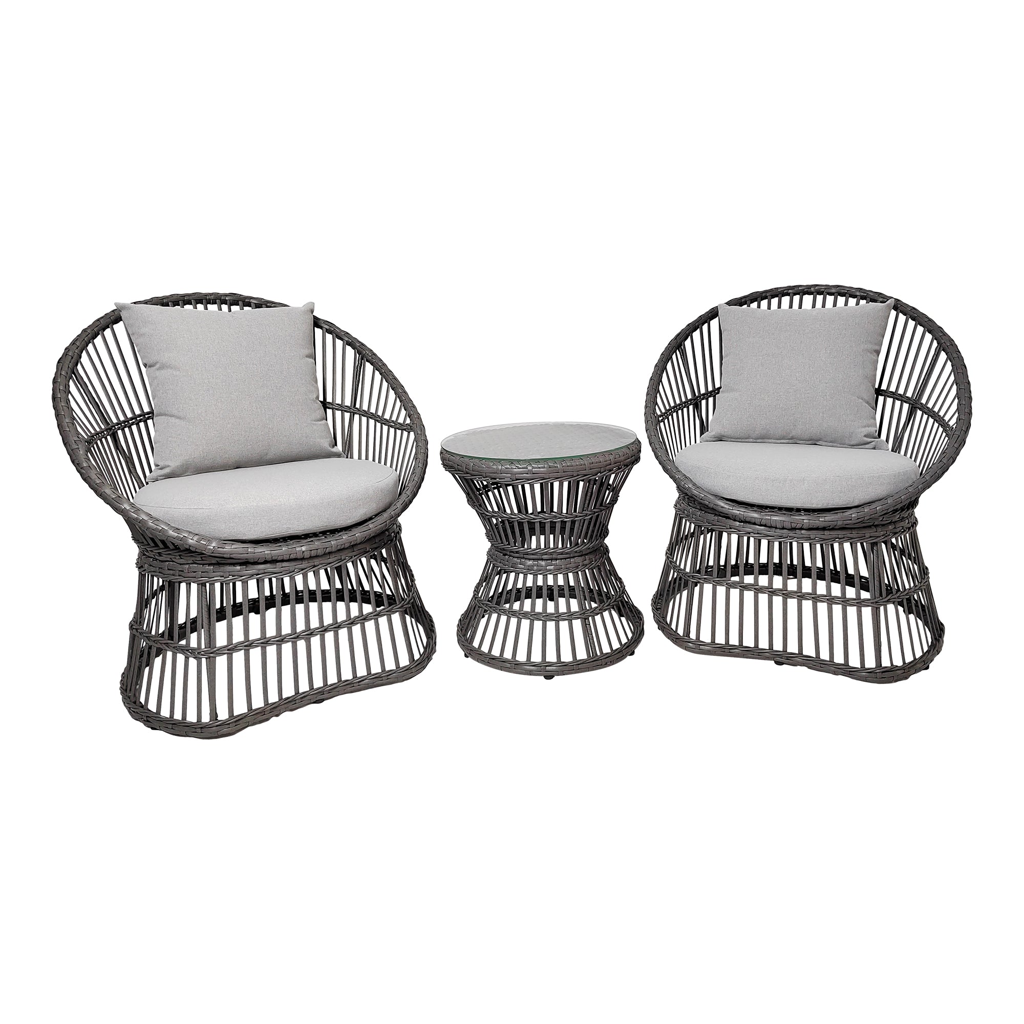 Natal Lounge Set – Grijs Rattan met Kussens – Compact & Comfortabel